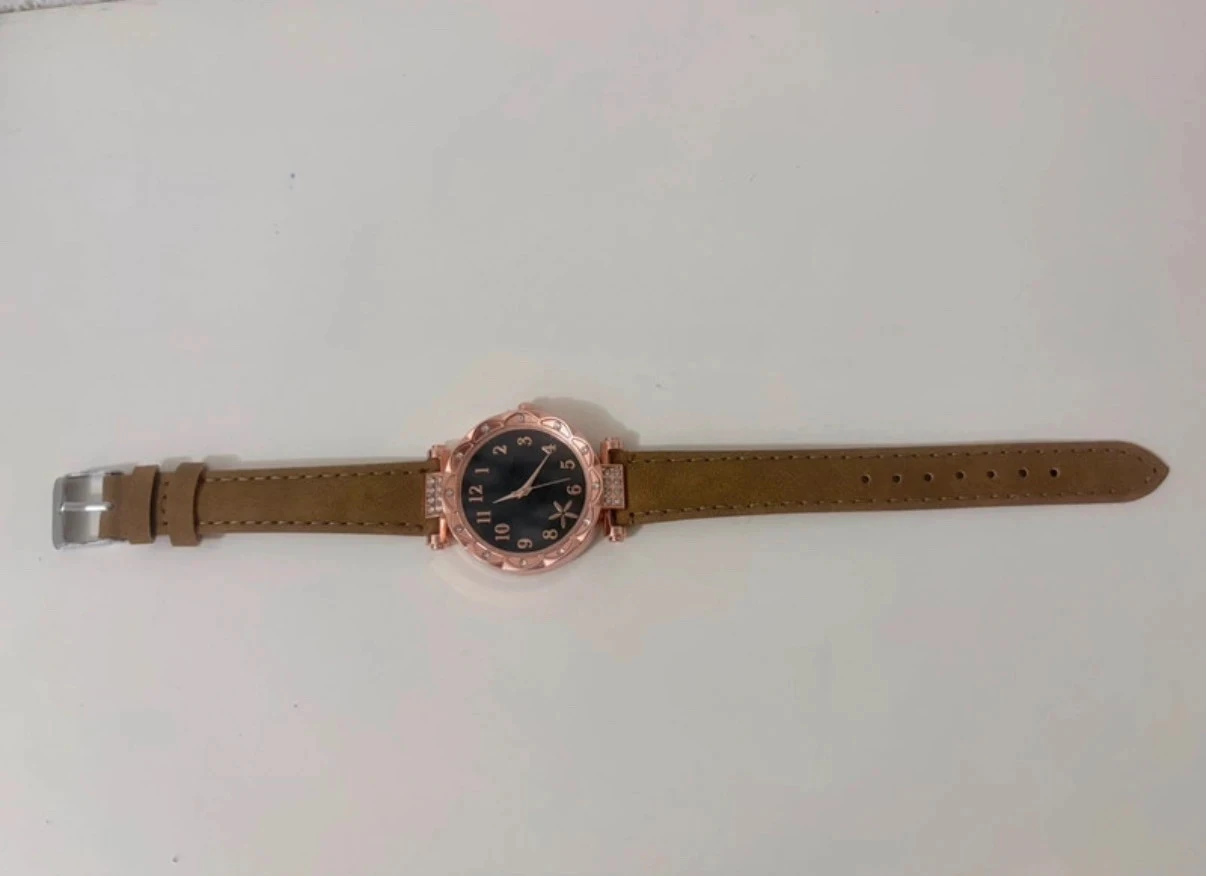 Fantaisie Chic Horloge - Vergulde Behuizing & Bruin Beige Armband – photo 4